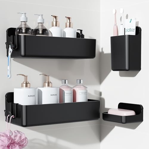 Nieifi Adhesive Shower Shelves, Black, 4 Pieces by Nieifi