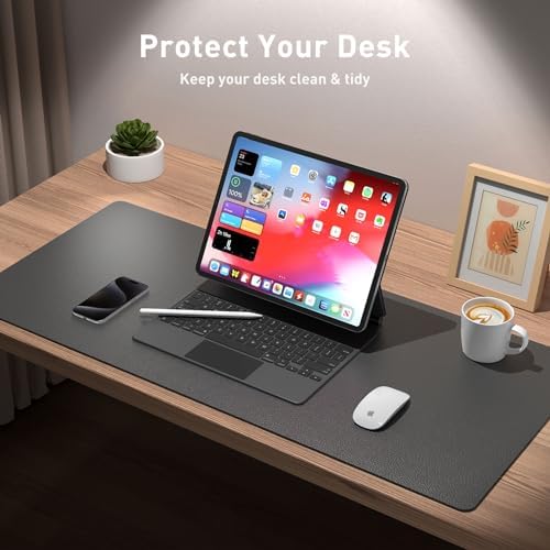 Aothia Leather Desk Pad Protector, Mouse Pad, Office Desk Mat, Non-Slip PU Leather Desk Blotter, Laptop Desk Pad, Waterproof Desk Writing Pad for Office and Home (Gray,23.6" x 13.7") - Image 3