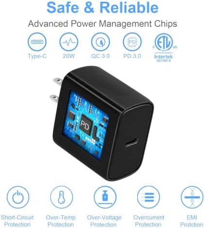 iPhone 14 13 12 Fast Charger 20W PD USB C Wall Charger with 6FT Fast Charging Cable for iPhone 14/14 Pro/14 Pro Max/14 Plus/13/12/11/Pro/Pro Max/Mini/Xs Max/X, iPad - Black - Image 4