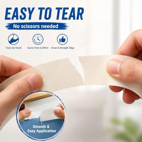 White Painters Tape 1 Inch Wide, 2 Rolls Masking Tape 0.98 Inch x 55 Yards – Strong Adhesion Paint Tape, No Residue White Masking Tape for Wall Painting, DIY, Packaging, Multi-Surface Use - Image 6