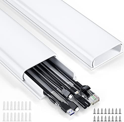 Delamu Cord Hider, 62.8in Cord Covers for 6-8 Wires on Wall, Cable Hider Cable Management, Wire Hiders for TV on Wall, Wire Covers for Cords, Cable Cover Wall, 4X L15.7 W2.36 H0.75in, White by DELAMU