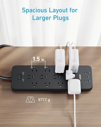 Anker Power Strip with 3 USB Ports, Surge Protector (2100J-10ft), 12 Outlets, 2 USB-A Ports and 1 USB-C Port, Works with iPhone 16/16 Plus/16 Pro/16 Pro Max, for Home, Office, TUV Listed (Pack of 2) - Image 4