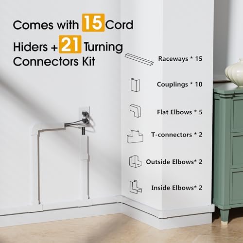 Wire Covers for Cords on Wall, 212.6in Cord Hider Wall, Cord Covers for 2-3 Wires on Wall, Paintable Cable Hider Raceway, Easier Set-up Wire Hider, Self-Adhesive Cable Cover, W0.95 H0.55in, White - Image 3