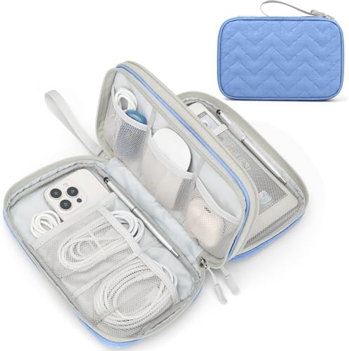 FYY Electronic Organizer, Travel Tech Pouch Bag, Large, Blue Quilted by FYY