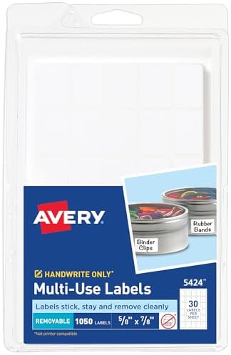 Avery® Multi-Use Removable Labels, 5/8" x 7/8", White, Non-Printable, 1,050 Blank Labels Total (5424) by Avery