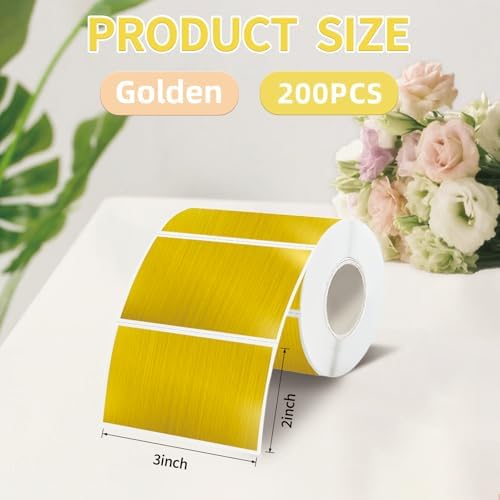 3" x 2" Holographic Thermal Label,Self-Adhesive Rectangle Thermal Sticker Labels for Logo Design,Price Tag,Thanks Card,Address,QR Code（Brushed Gold） - Image 2