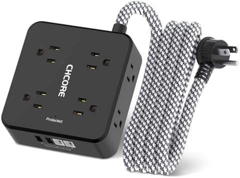 Surge Protector Power Strip - CHCORE 6Ft Braided Extension Cord with 8 Outlets with 4 USB (2 USB C) Charging Ports, Flat Plug Multi Plug Outlet Extender Charging Station for Home Office, ETL, Black by Unknown