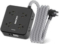 Surge Protector Power Strip - CHCORE 6Ft Braided Extension Cord with 8 Outlets with 4 USB (2 USB C) Charging Ports, Flat Plug Multi Plug Outlet Extender Charging Station for Home Office, ETL, Black by Unknown