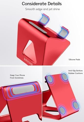 Aoviho Desk Cell Phone Stand, Phone Holder, Aluminum Mobile Phone Cradle Dock for iPhone 14 13 12 pro 11 X Xs max 8 7 6 6s Plus SE 5 5s SE Samsung, All Smart Phones, Red - Image 3