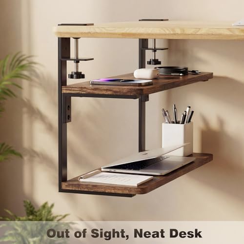 2-Tier Desk Extender, 22-inch Clamp-On Desk Shelf, Height-Adjustable Desktop Shelf Organizer for Monitors Office and Gaming Accessories, Arm Support Table Extension, Dark Brown - Image 7