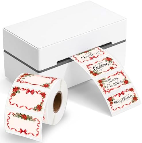 Whaline Christmas Floral Direct Thermal Labels Stickers Red Bow Poinsettia Flower Rectangle Self-Adhesive Printer Decals for Xmas DIY Candle Name Tag Logo Design, 500 Pcs - Image 7