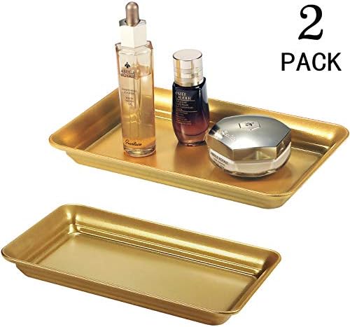 SheeChung Metal Vanity Tray, Bathroom Tray for Perfume Makeup Jewelry, Gold - Image 2
