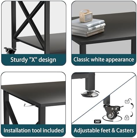 Printer Stand, 23.6 x 23.6 Inches Large Printer Stand with Storage Shelf, 2 Tier Printer Table for Home Office, Rolling Printer Cart with Industrial Wheels, Mini Fridge Stand Table, Black - Image 6
