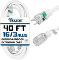 YOJOE Indoor Outdoor Extension Cord with Lighted End, 3 Prong 13A Weatherproof Power Cord, 16 Gauge Heavy Duty 40 ft White Extension Cord for Garage, Garden and Home, 16/3 SJTW UL Listed by YOJOE
