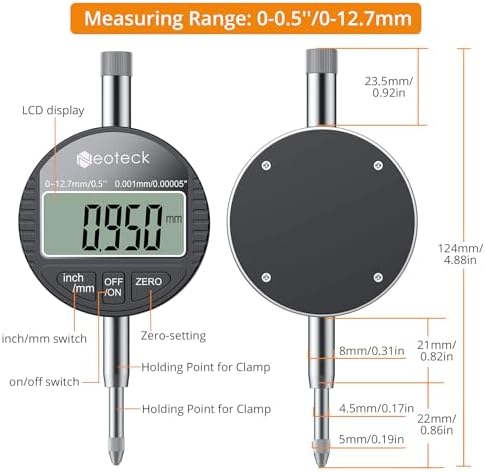 Neoteck 12.7mm/0.5" Digital Dial Indicator with 0.001mm/0.00005" Resolution - Image 6