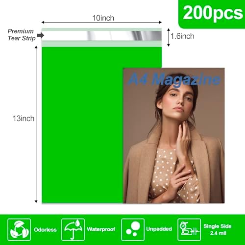 JinRuiKJ Poly Mailers 10x13 Inch, 200 Pcs Shipping Bags, Green - Image 2
