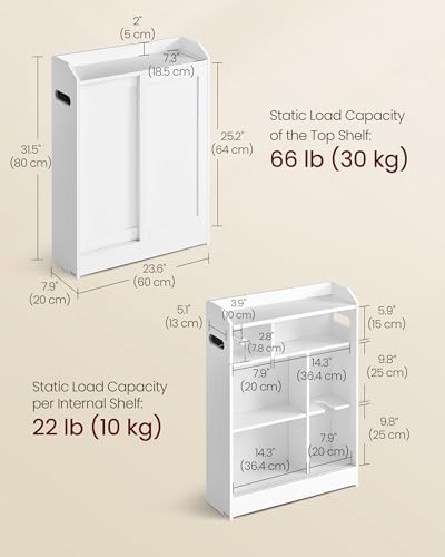 VASAGLE Slim Bathroom Storage Cabinet, Sliding Doors, Cloud White - Image 3