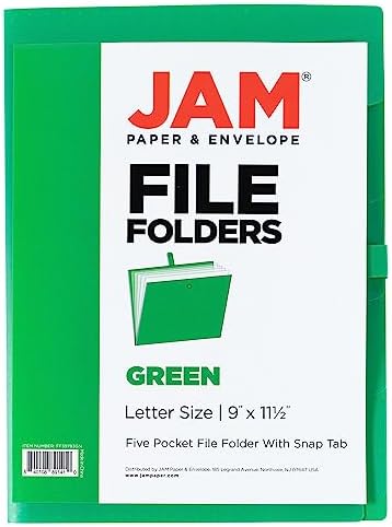 JAM PAPER Slim Expanding File Folder - 5 Pocket Plastic File Folder – Snap Closure - 9 x 11 1/2 - Green - Sold Individually - Image 6
