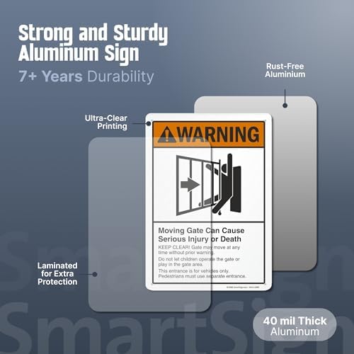 SmartSign-K-2317-AL-14 "Warning - Moving Gate Can Cause Injury Or Death" Sign | 10" x 14" Aluminum - Black/Orange on White - Image 5