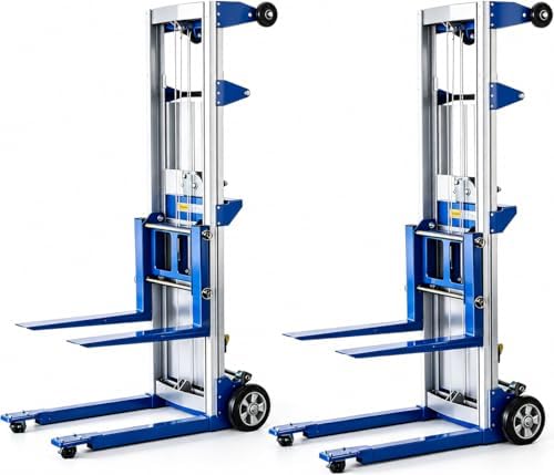 2PCS Material Lift Winch Stacker, 3.54"-122" Height Range, 400 lbs Capacity, Hand Winch Lift Trucks for Warehouse, Factory, Library, 34.60" L x 24.80" W by ELOMBR