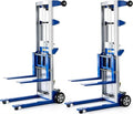 2PCS Material Lift Winch Stacker, 3.54"-122" Height Range, 400 lbs Capacity, Hand Winch Lift Trucks for Warehouse, Factory, Library, 34.60" L x 24.80" W by ELOMBR