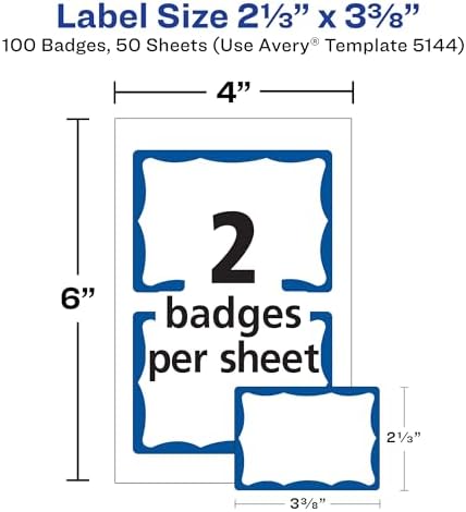 Avery Name Tags, White with Blue Border, Packs of 100 per Pack, 18 Packs, 1,800 Removable Name Badges Total (05144) - Image 3