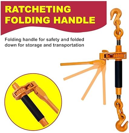 Ratchet Binder Plus Ratchet Chain Binder - 4 Pack Folding Handle Load Binder, 5/16" - 3/8" Grade 70 Chain, 7100 LBS Working Load Limit, Heavy-Duty Ratchet Binder DOT & SAE Compliant - Image 5