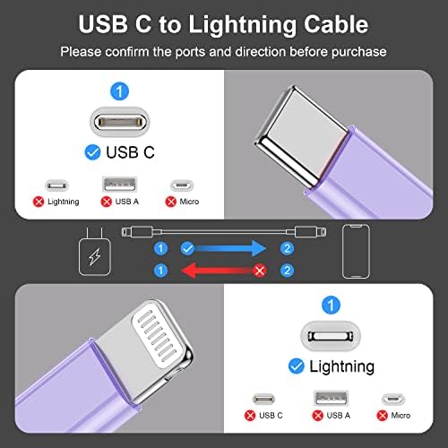 2Pack Purple Fast Charger Cable 10ft [Apple MFi Certified], USB Type C to Lightning Cable 10 Foot for Apple iPhone 14/13/12 Pro XR XS Max X 8 Plus - Image 2