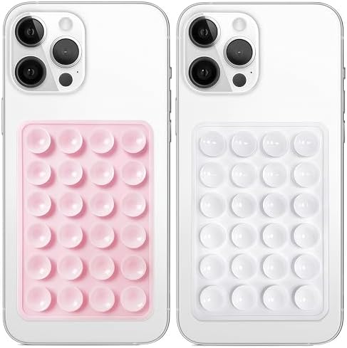 Anteel 2 Pack Silicone Suction Phone Case Mount, Non Slip Sticky Grip for Cellphone, Silicon Adhesive Suction Cup Mount, Strong Grip Holder for Selfies and Videos (LightPink&White) by Galundge