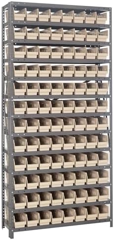 Quantum Storage Systems 1275-101IV Solid Heavy Duty 13 Shelves 96 Economy Ivory Bins 75" H x 36" W x 12" D by QuantumStorageSystems