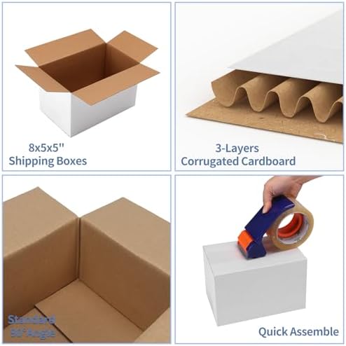 Hoikwo 8x5x5 Shipping Boxes Set of 25, White Corrugated Cardboard Box for Small Business for Packaging Mailing - Image 3