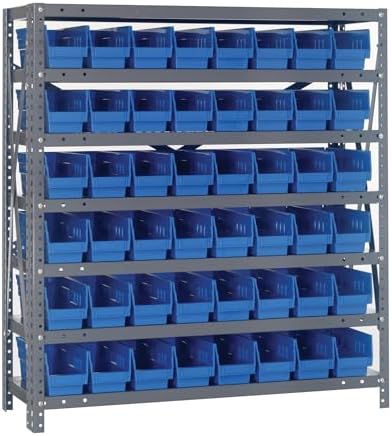 Quantum Storage Systems 1839-103BL Steel Shelving Unit with 4" Shelf Bins, 18" D x 36" W x 39" H, Blue by QuantumStorageSystems