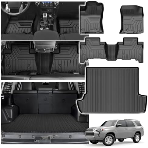 Powerty Floor Mat Cargo Liner for Toyota 4Runner 2010-2024 (Fit 7 Seats) All Weather 3D TPE Anti-Slip Car Protection, 1st & 2nd Row Set with Rear Cargo Mat Accessories by Powerty