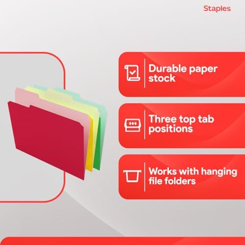 Staples Colored File Folders, Letter Size, 3-Tab Top-Tab, 100/Pk - Image 4