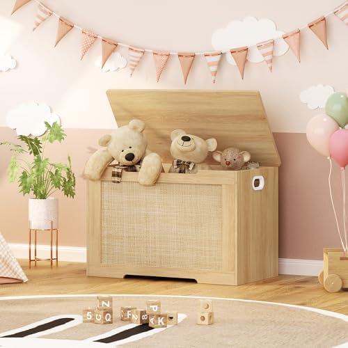 usikey 29.5” Storage Chest, Storage Bench with Storage, Toy Box with 2 Safety Hinges, Toy Chest for Bedroom, Shoe Bench, Supports 220 lb, for Living Room, Entryway, Natural - Image 2