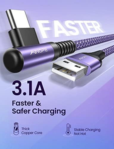 AINOPE USB C Charger Cable, 3.1A Type C Charger Cable Fast Charging, [2 Pack, 2M] Right Angle USB c Fast Charger Cable Compatible with Samsung Charger Type c, Huawei, Google Pixel, Sony Xperia, LG - Image 3