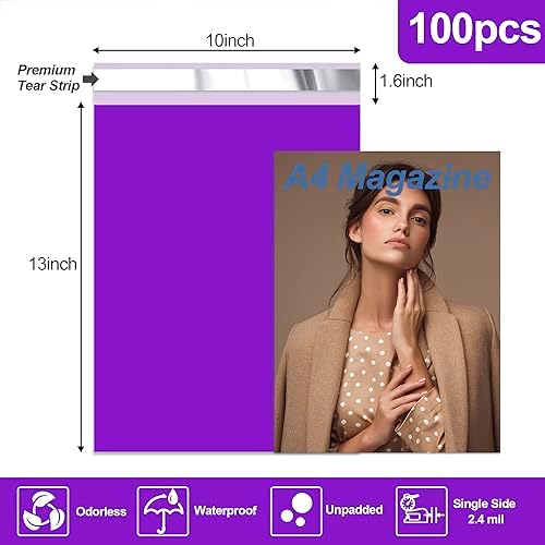 JinRuiKJ Poly Mailers 10x13 Inch, 100 Pcs Shipping Bags, Purple - Image 2