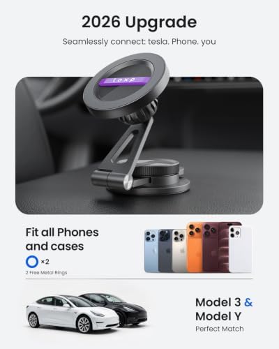 LOXP Aluminum Tesla Phone Mount [Strong Magnet & Hidden] 360°Rotation Foldable Tesla Phone Holder for iPhone/Android, Phone Holder for Tesla, Tesla Accessories for Model Y Model 3/S/X/Cybertruck - Image 6