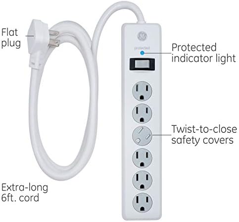 GE Surge Protector Power Strip, 2 Pack, 6 Ft Extension Cord - Image 2