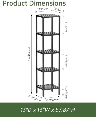 SMIBUY Bathroom Storage Shelf, 5-Tier Bamboo Rack Organizer, Multifunctional Shelving Unit for Living Room Bedroom Kitchen (Black) - Image 2