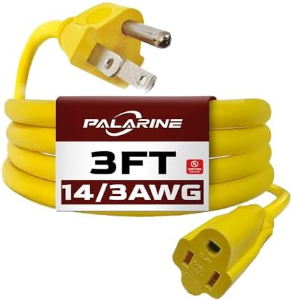 3 Ft Yellow Outdoor Extension Cord, 14 Gauge Heavy Duty Power Cord by PALARINE