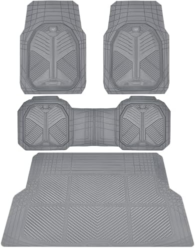 CAR PASS Heavy Duty Rubber Car Mats with Cargo Liner, Deep-Dish Car Floor Mats and Trunk Mat All Weather, Universal Trim-to-Fit for SUVs Trucks Sedans, Waterproof Anti-Slip, Trimmable V12 Gray by CARPASS