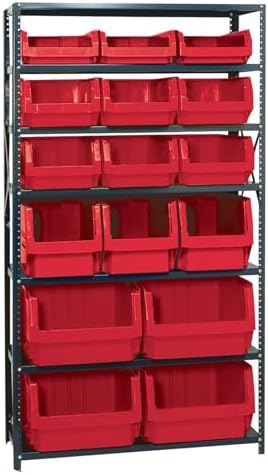 QUANTUM STORAGE SYSTEMS MSU-16-MIXRD Solid Heavy Duty 7 Shelves 75" H x 42" W x 18" D with 16 Red Bins Multi-Sizes by QuantumStorageSystems