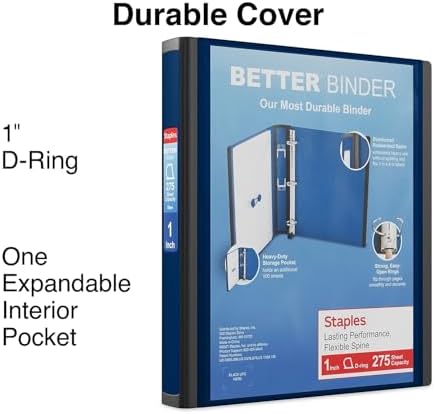 Staples Better View 1-Inch D-Ring Binder, Blue, Clear Overlay - Image 2