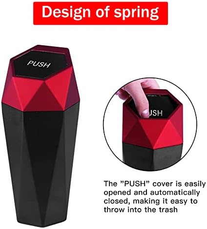 JUSTTOP Car Trash Can with Lid, Easy to Clean, Diamond Design Small Automatic Portable Trash Can, Used in Car Home Office Interior Accessories, 2PCS (Red) - Image 5
