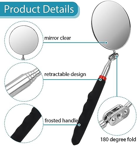Telescoping Flexible Circular Mirror - 360 Rotation with Extended Handle - Round Inspection Mirror for Vehicle Condition (3 Inch Dia) - Image 4
