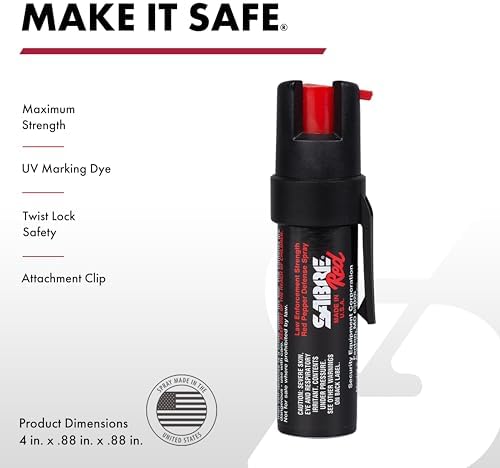 SABRE RED Compact Pepper Spray, Max Police Strength OC Spray with UV Dye, Compact Belt Clip For Fast Access, 4X Longer Spray Time - Up to 13 Seconds, 0.67 fl oz, Secure & Easy to Use Safety - Image 2