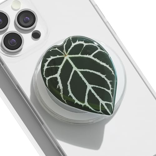 OnTheGrip Compatible with Magsafe Magnetic Cute Acrylic Tropical Leaf Design Collapsible Mobile Phone Grip Stand Holder for Smartphone Tablet Cell Phone Accessory (Crystallinum Dark) by OnTheGripofficial