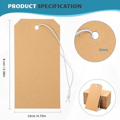 100 Pack Manila Shipping Tags with Elastic String - Image 2