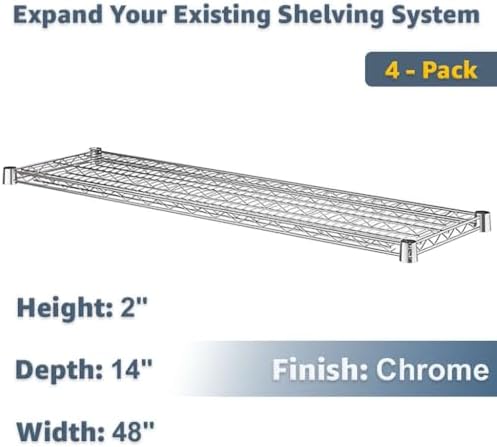 4-Pack 14"x48" Chrome Wire Shelf, NSF Extra Metal Storage Rack Shelves Add-On Unit Replacement - Image 2